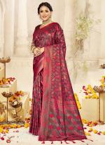 Sattin Silk Neon Pink Traditional Wear Weaving Saree